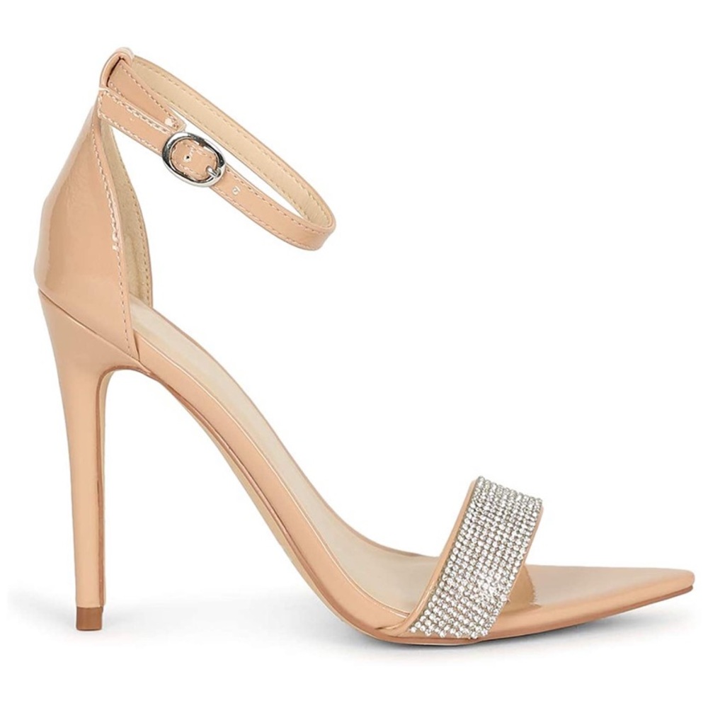 Nude patent rhinestone heels